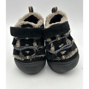 Keen Newport Shoes Black Suede Infant Size 4 Baby Shoes Faux Fur Trim